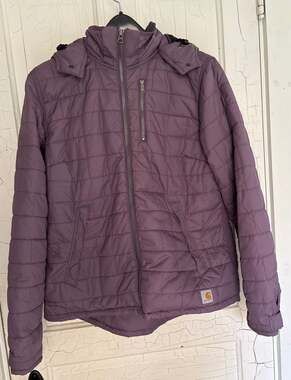 Carhartt Women's Amoret Quilted Flannel Lined Hooded Puffer Jacket Purple Size M